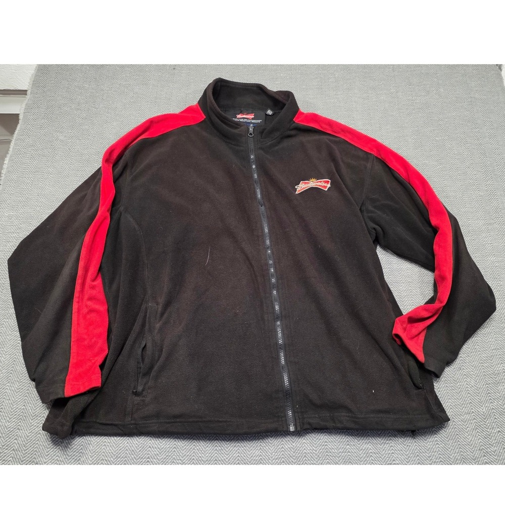 Budweiser Bud Light Fleece Jacket Mens‎ 3XL Black Red Full Zip Promo Racing Logo